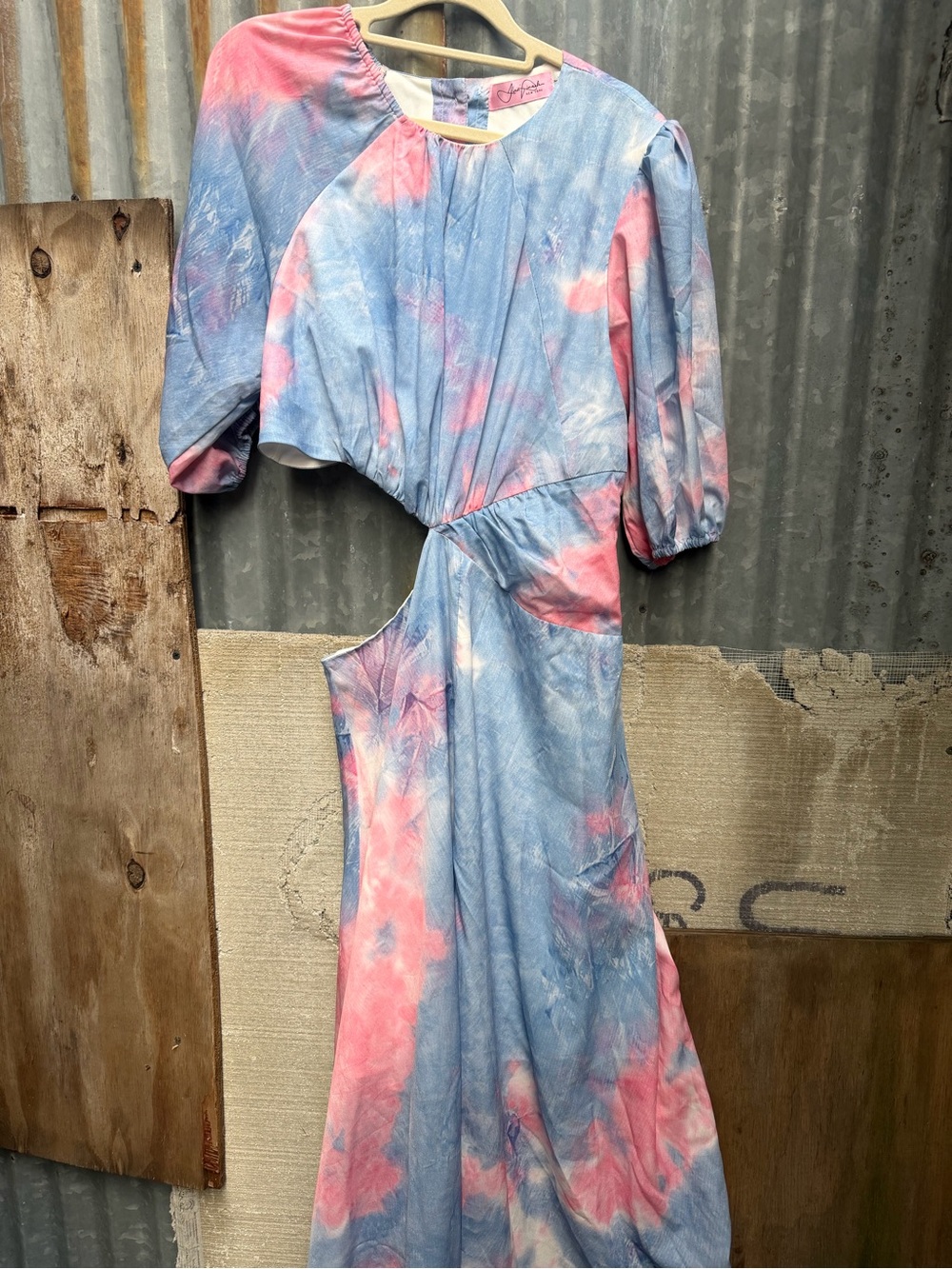 Alex Vinash Tie-Dye Cut Out Dress in Blue & Pink